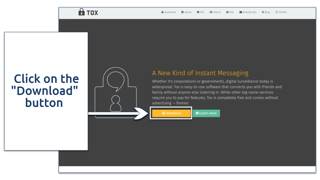 A screenshot showing the Tox.Chat download page