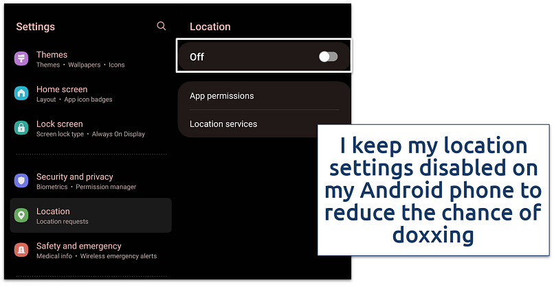 Screenshot showing Android location settings