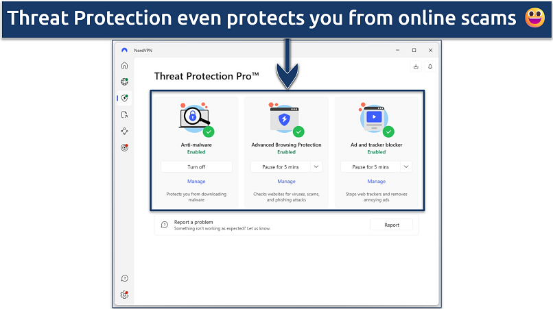 Screenshot showing NordVPN's Threat Protection feature