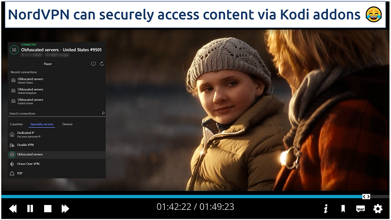 Screenshot showing NordVPN streaming