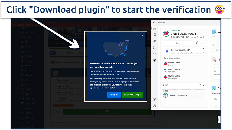 Screenshot of FanDuel's download plugin window