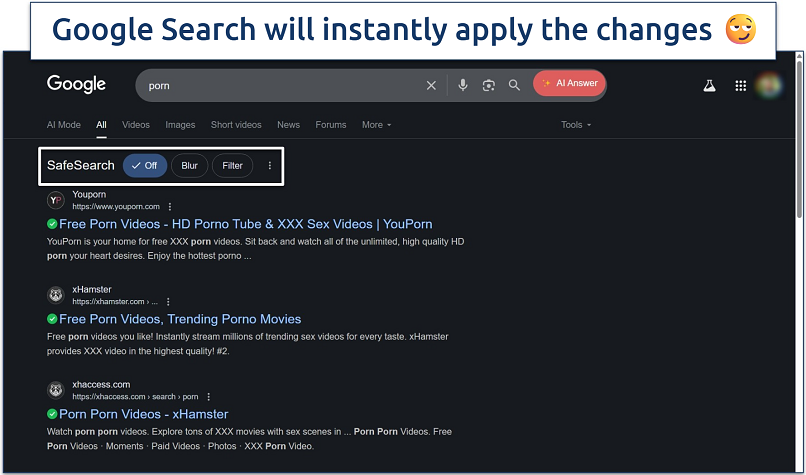 Screenshot of search results for